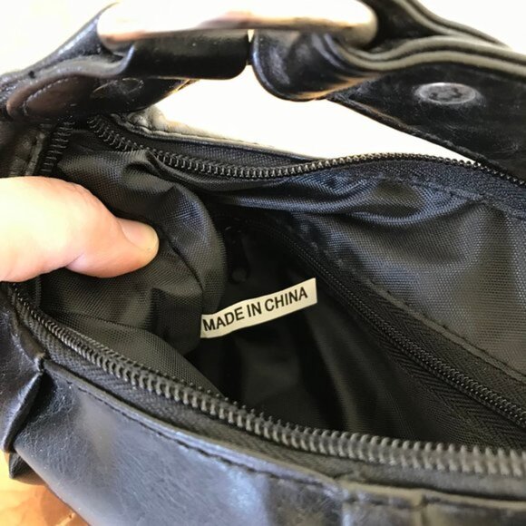 Black Faux Leather Mini Bag Purse with Silver-tone Rhinestone Buckle - Picture 8 of 9